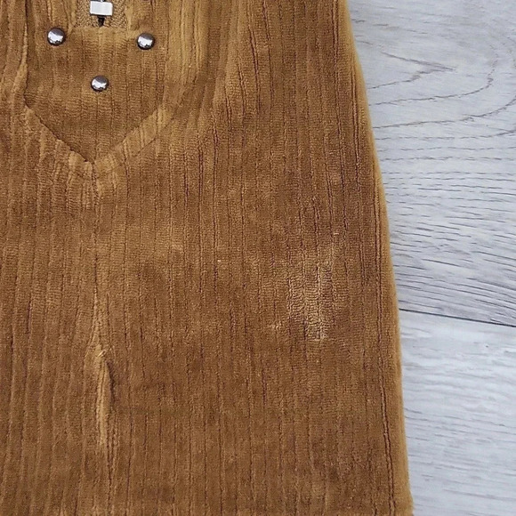 Pol Anthropologie Womens‎ S Corduroy Skirt Dark Tan Zipper Rivet Mini A Line - Picture 7 of 7